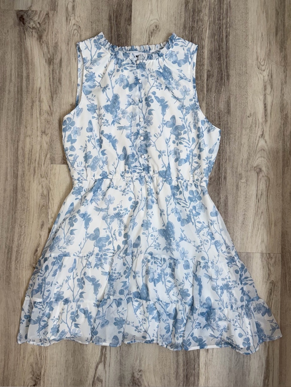 Steve Madden Sleeveless Floral Flowy Dress White/Blue Size XL
